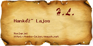 Hankó Lajos névjegykártya